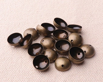 50pcs 11mm bead caps bronze shell caps round smooth 2 holes beads jewelry supplies