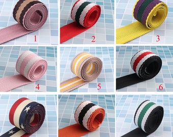 1 1/2" Striped Webbing Strong polyester Cotton Colorful Strap Dog Collar Key fobs  Belt Bag Garment Sewing Accessories