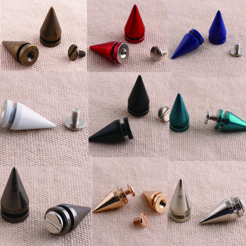 Craft Supplies DIY More color 10 set Screw rivet Wholesale Leather Craft Rivets Bullet Punk Spikes Cone Rivets Screw Punk Studs 10x20mm