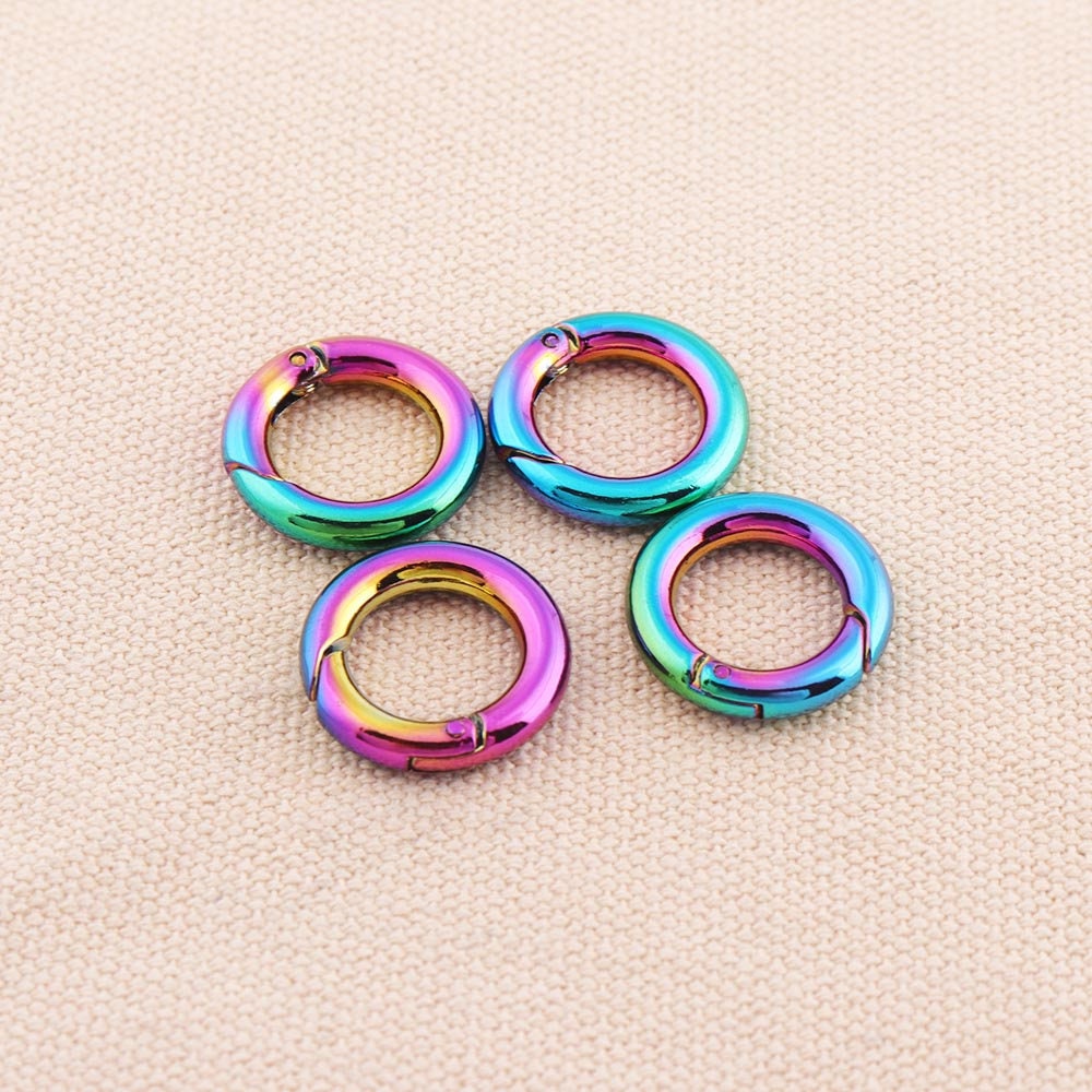 6pcs New Arrivel Spring gate ring, Rainbow o-rings 18*11mm metal Colorful spring ring clasp push gate o rings Push Snap Hooks