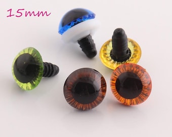 5pairs 15mm Mix color,safety eyes, cat eyes, plush eyes, animal eyes, craft eyes,  amigurumi eyes, toy eyes, plastic eyes