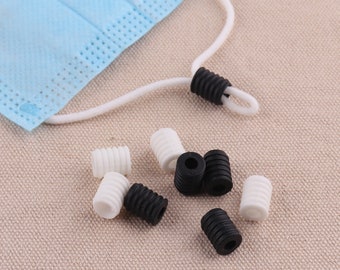 9*6mm Silicone Cord Stopper Lock,Elastic Cord Lock Adjuster for mask,Rubber Button Cord Lock Stopper Rope Ends,Elastic Band Ear Loop Tape