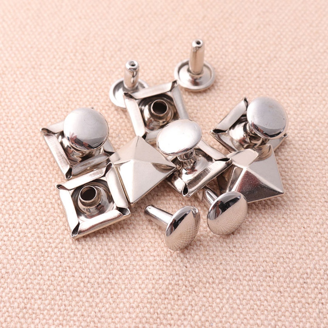 Pyramid Rivet Snap 50pcs Square Pyramid Double Cap Rivets 7/8/9/10/12mm Silver Color ...