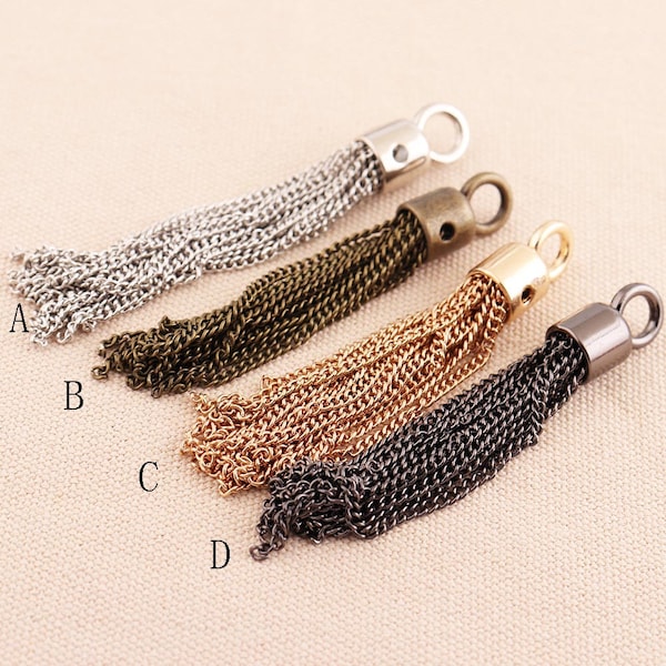 4pcs Charms Metal Tassels, Jewelry Tassels, Chain Tassel Pendant, dangles for earrings, necklace pendants in gold,black,silver,bronze