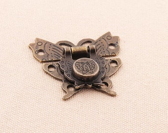 1set antique bronze color "butterfly" lock latch 50*45mm box hardware, jewelry box latch Beautiful design boxes latches with button lock