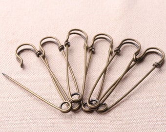 Jumbo Safety Pins 70mm Large Pin brooch Kilt Pins Bronze Safety pins 6pcs