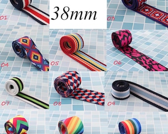 38mm wide 1 1/2&quot; colorful webbing cotton nylon stripe webbing leash strong strap webbing belt bag lanyard diy accessories