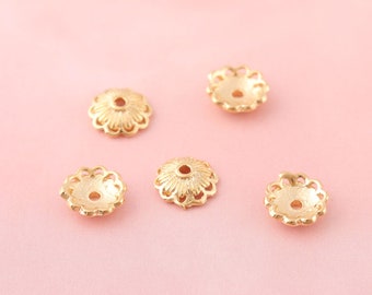 10pc gold bead cap 8mm, glossy gold filigree beads cap bracelet connector jewelry findings