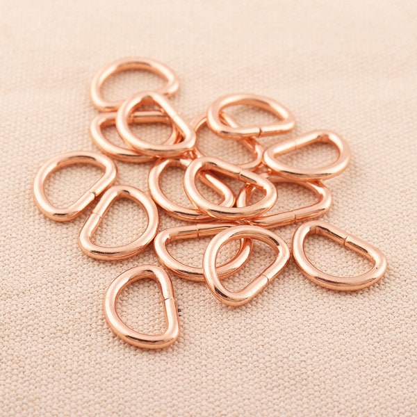 100pcs 12mm (inner size)Small Rose gold D Ring Buckle Purse Strap Metal D Shape Rings, Handbags Bag Making Supplies