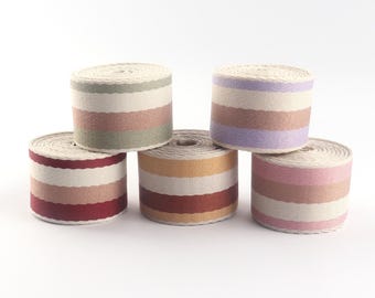38mm striped webbing colored cotton webbing 1 1/2 " canvas belt webbing for keyfob/bag handles/guitar strap accessories by the yards