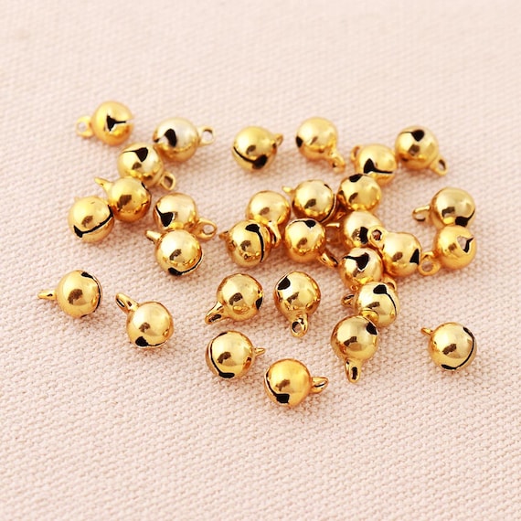 50pcs Gold 6mm Jingle Bells Gold Small Jingle Bells Tiny Mini Bells Beads  for Christmas Decoration Gold Bell End Charms 