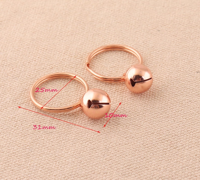 20pcs Rose Golor Color jingle bell metal loose beads Wit key ring Christmas Decoration ornament jewelry accessories