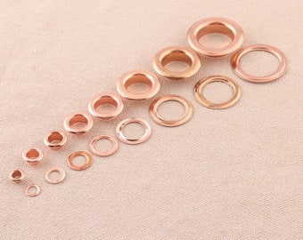 100pcs 4/5/6/8/10/12/13/17mm Rose Gold Color métal Oeillets Grommets avec lave-linge, oeillets en cuir accessoires de couture pour le vêtement sac ceinture