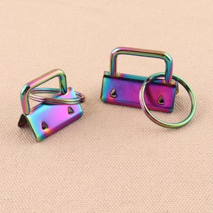 12pcs color arco iris llavero hardware metal 25/32mm con llaveros llaveros coloridos cinta de la cinta de tela de la tela