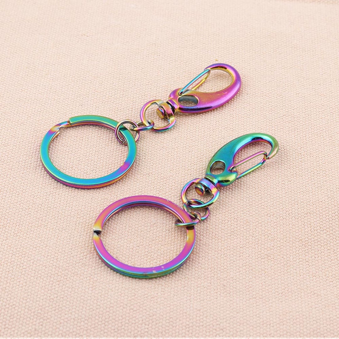 Rainbow Keychain Rings 85mm Lobster Clasp Keychains With Rainbow Split ...