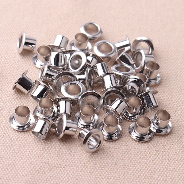 100pcs 10mm Round Eyelets 6mm Hole Silver Grommets Metal Eyelets For Leather Making