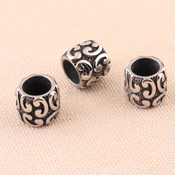 304 Stainless Steel Beads Big Hole Spear Carving Beads Spacer Beads antique charm beads diy Bracelet hair garment decoration 2pcs