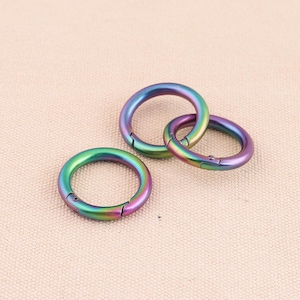 6pcs Spring Gate Rings Rainbow Push Gate Carabiner Hook 20mm Round Spring rings Purse Nations Supplies