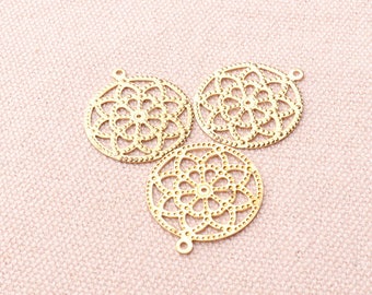 20mm Gold Blume Thin Charms Pendants 23mm Filigree Charms