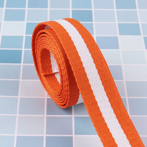 Orange,White Soft Webbing,1''(25mm) Poly Propylene Striped Webbing ,Ribbon Bag Purse Straps Totes Belts Tape Bag Handle