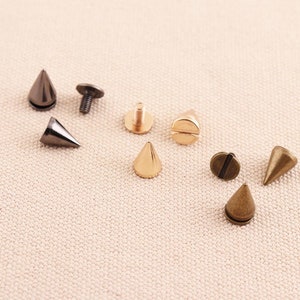 10sets Screw back studs ,Rivet Stud Spikes, 11*7mm, Horn Shape Metal Screw back rivets for Leather craft purse making in gold,black,bronze