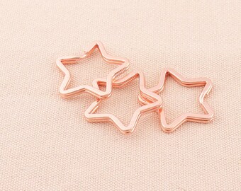 10pcs Five Star Shape key Ring 35mm Rose Gold Split Keychain Rings High Quality Findings