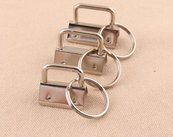 25pcs nickel plated color key fob hardware metal 25/30/32mm with key ring split ring  for wristlet webbing lanyard