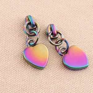6pcs Beautiful Colorful Rainbow Color Zipper pulls charms heart shape ,Zipper Heads ,zipper slider for Handbags ,bag ,shoes ,garment
