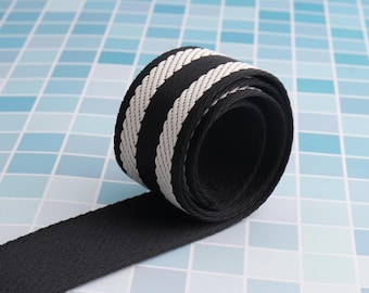 1 1/2" 38mm wide Striped Webbing Black Color Soft Cotton Webbing canvas webbing for Strap Dog Collar Key fobs Belt Bag Accessories