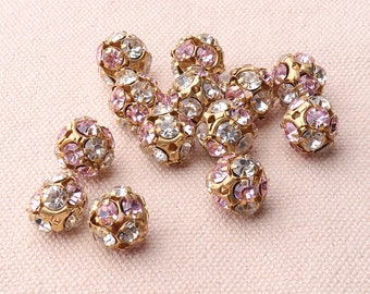 10pcs Crystal Rhinestone Pink Center Spacers 10mm Hollow