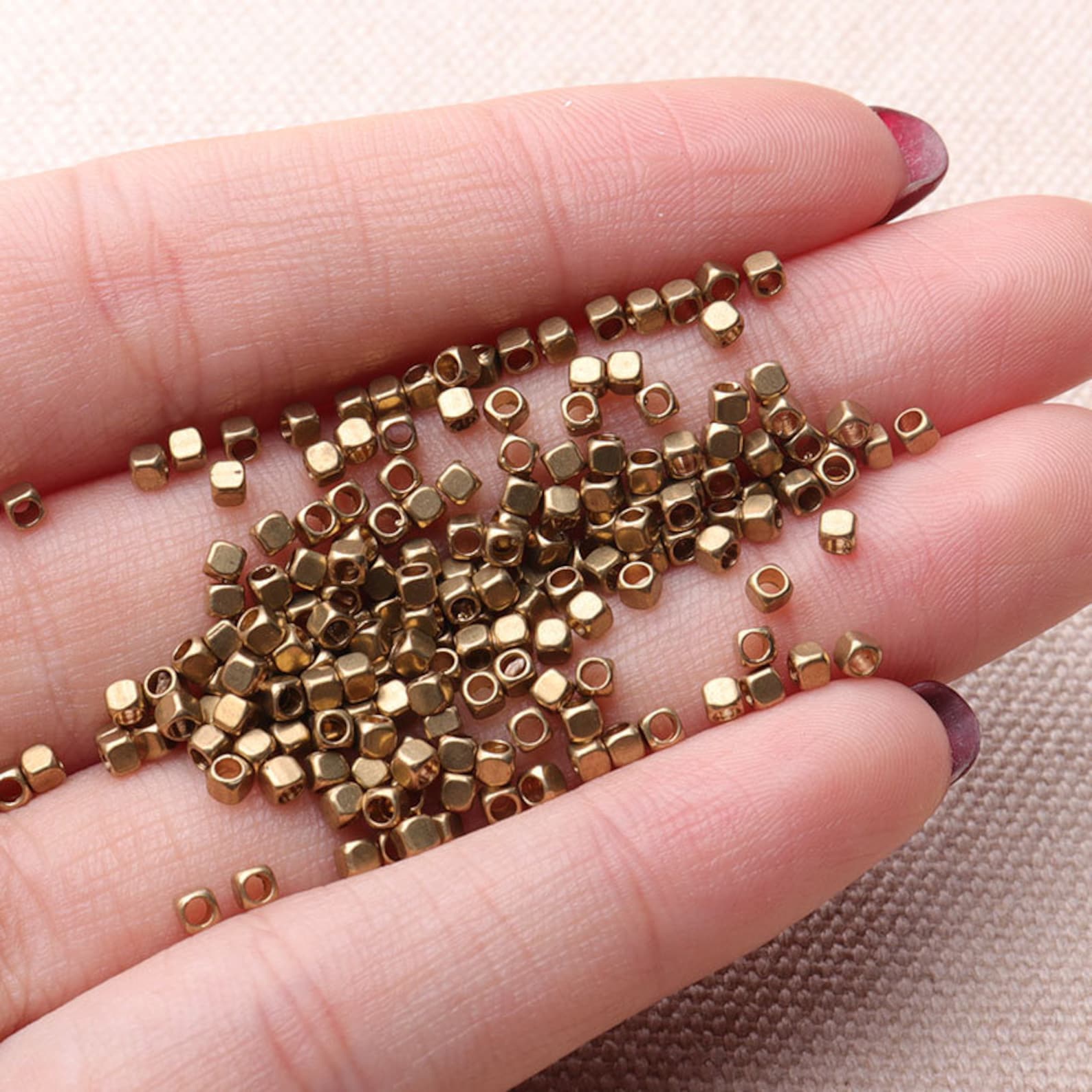 Small Beads Square Shape Tiny Beads 2mm Gold Beads For Etsy