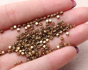 500pc 2mm Gold Beads Small Beads Square Shape Tiny Beads For Necklace,Bracelet