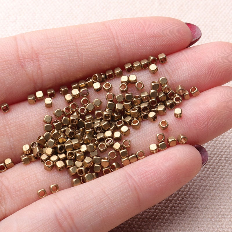 500pc 2mm Gold Beads Small Beads Square Shape Tiny Beads For  Necklace,Bracelet