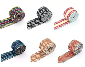 1 1/2 Inch wide jacquard webbing Striped Webbing Cotton Webbing Leash DIY Heavy Duty Belt Webbing for making Bag Clothing Handle Accessories