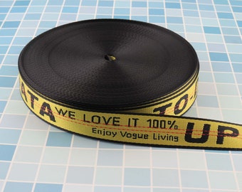 yellow color nylon webbing 25mm wide letter pattern ribbons for key fobs  bag garment belt sewing accessories
