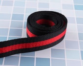 Black and Red Webbing,1 quot Stripe Cotton Ribbon ,soft webbing In Black,Red Stripes Webbing Edges Trim,Bag making