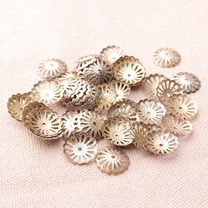 50pcs Flower End Cap Gold Beads End Caps 15mm  Filigree End Caps Charms Jewelry Finding