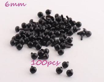 100個 黒 6 mm 動物の目 小さなプラスチックの目 工芸用安全目