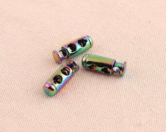 6pcs /lot Rainbow color cord locks ,cord stopper ,paracord lock,barrel toggle double hole for bag garment shoes diy accessories