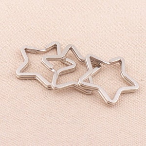 5pcs Five Star Shape key Ring 35mm Silver Split Keychain Rings High Quality Findings