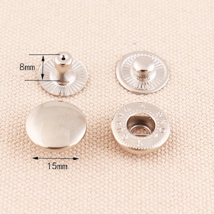 30sets Snap Fastener 15mm Silver Snap Buttons Press Stud Leather Craft Closure Fasteners for purse bag clothing