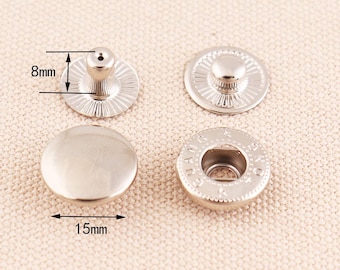 30sets Snap Fastener 15mm Plata Snap Botones Press Stud Cuero Craft Closure Fasteners para ropa de bolso