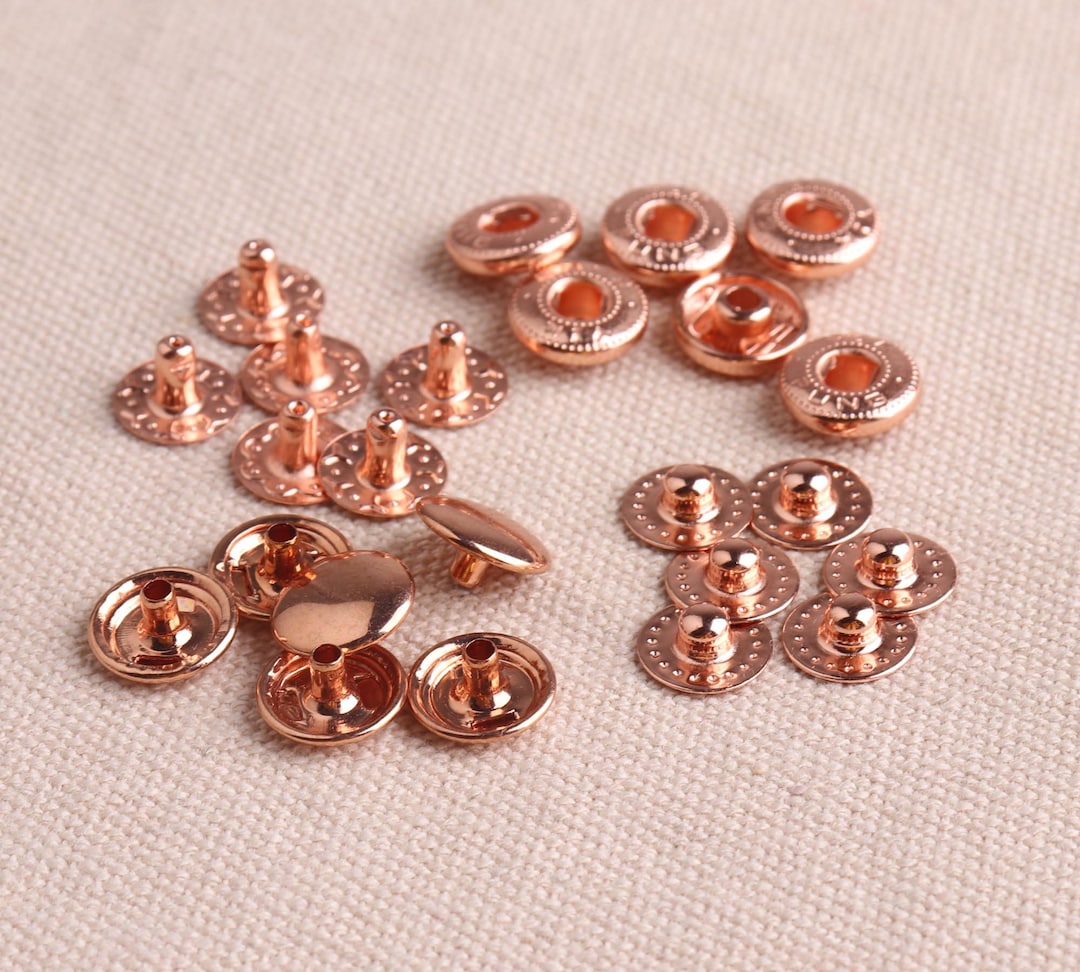 10mm (3/8") Snap Fastener Rose Gold Color Metal Snap Buttons Round ...