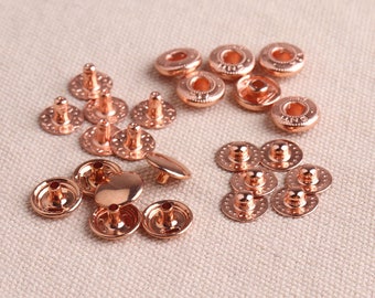 10mm (3/8") Snap Fastener Rose gold color metal Snap Buttons round shape Press Stud  4 parts buttons Leather Craft for garment accessories