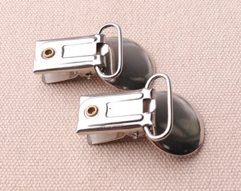10pcs Silver 34mm Round Head Metal Pacifier Clips Buckles suspender clips Bib Holder