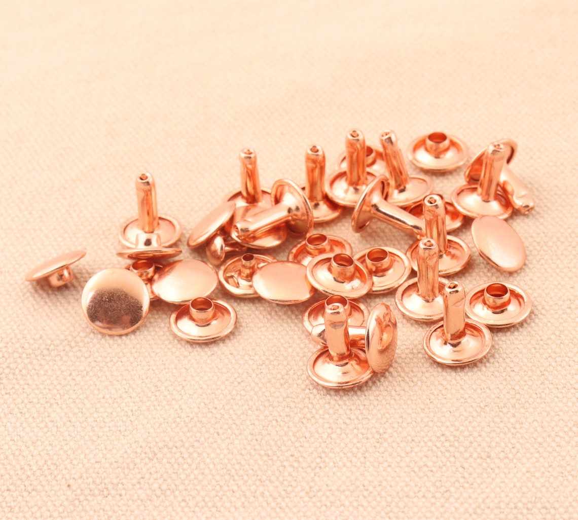 100pcs Double Cap Rivets rose gold color metal Spike Stud Etsy