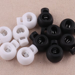 9mm White Rope Cord Stopper Black Cord Locks for 1/4&quot; elastic cord adjuster Toggle Cord Round Lock Stopper Single hole Cord Toggle Lock