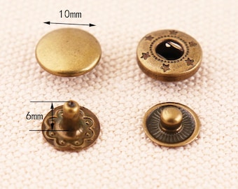 30sets 10mm Bronce Snap Fastener Snap Buttons Press Stud Leather Craft Closure Fasteners for purse bag clothing