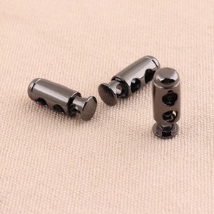 6pcs /lot Black color Metal cord locks ,cord stopper barrel toggle double hole button  for bag garment diy accessories