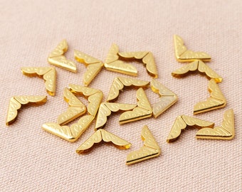 50pcs Metal Corner Protectors Embossed Protector Tips Gold Small 14mm Iron 3 Sides Corner For Book Scrapbooking Folders Corners